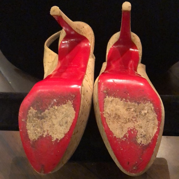 ❤️ Christian Louboutin Stiletto Red soles platform cork, stretch strap heels - Picture 7 of 12
